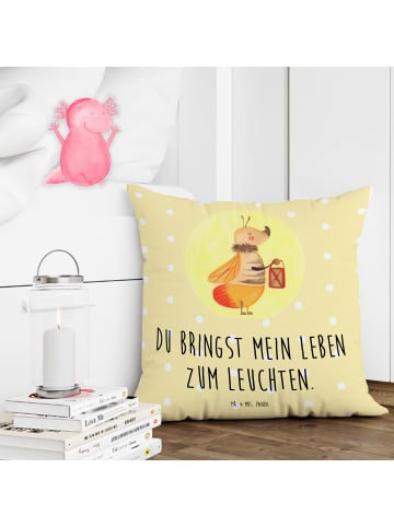 Mr. & Mrs. Panda Kissen Glühwürmchen mit Spruch in Gelb Pastell
