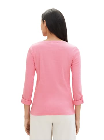 Tom Tailor Gestreiftes Langarm Shirt mit Henley in Pink