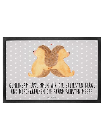 Mr. & Mrs. Panda Fußmatte Igel händchenhaltend mit Spruch in Grau Pastell