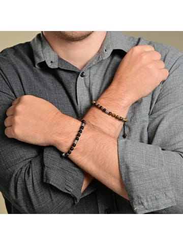 Adeliás Herren Armband – Kugelarmband aus Edelstahl mit Tigerauge 19,5 cm in silber