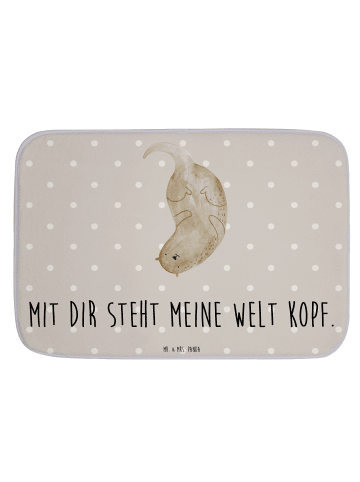 Mr. & Mrs. Panda duschmatte Otter Kopfüber mit Spruch in Grau Pastell