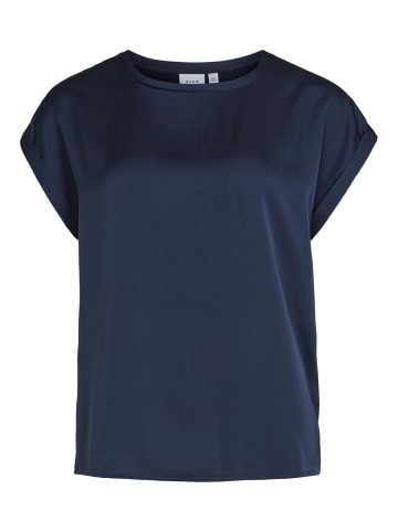 Vila Satain Blusen T-Shirt Kurzarm Basic Top Glänzend VIELLETTE in Navy