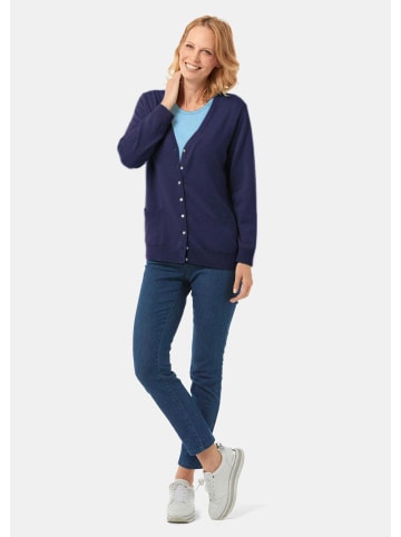 GOLDNER Kurzgröße:  Uni Merino-Cardigan Langarm in marine