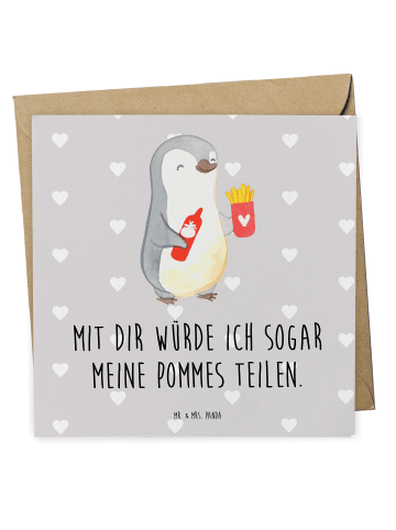 Mr. & Mrs. Panda Deluxe Karte Pinguin Pommes mit Spruch in Grau Pastell