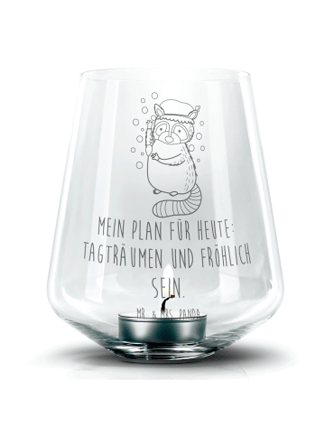 Mr. & Mrs. Panda Kerzenhalter Glas Waschbär mit Spruch in Transparent