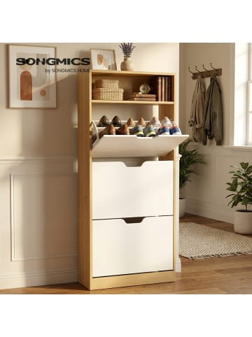 VASAGLE Schuhschrank Custos in Eichenfarben-Weiß - (B)60 x (H)139 x (T)24 cm