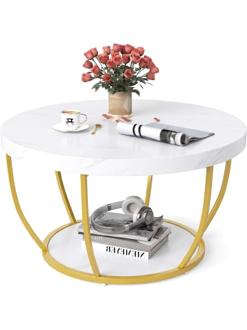 COSTWAY Couchtisch rund 80 x 45 cm in Weiß