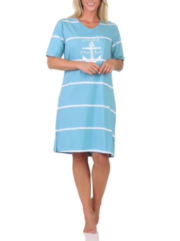 NORMANN Kurzarm Frottee Nachthemd Maritimer Look 125 214 93 920 in hellblau