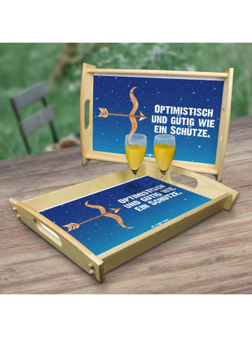 Mr. & Mrs. Panda Servierplatte Sternzeichen Schütze mit Spruch in Sternenhimmel Blau