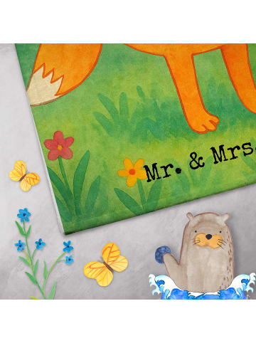 Mr. & Mrs. Panda Handtuch Fuchs Blumen Design mit Spruch in Weiß