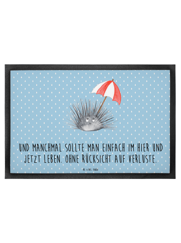 Mr. & Mrs. Panda Fußabtreter Seeigel mit Spruch in Blau Pastell