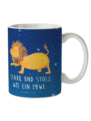 Mr. & Mrs. Panda Tasse Sternzeichen Löwe mit Spruch in Sternenhimmel Blau
