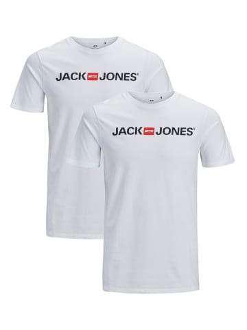 Jack & Jones JJECORP LOGO Print Kurzarm 2-er Stück Pack T-Shirt in Weiß-2