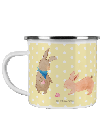 Mr. & Mrs. Panda Camping Emaille Tasse Hasen Muschel ohne Spruch in Gelb Pastell