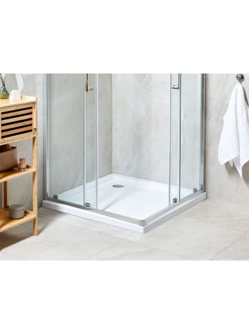 Beliani Duschwanne AMPAY in Weiß/Silber - (W) 80 x (H) 5 x (L) 80 cm