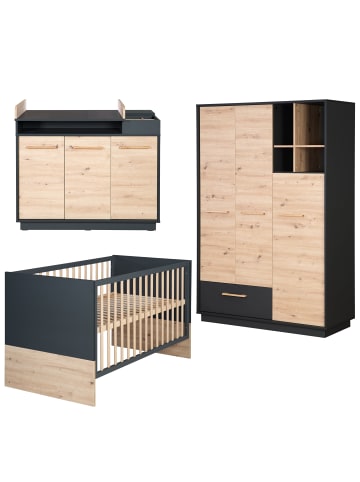 roba Set Lenn 3-tlg. Anthrazit/Eiche mit Kinderbett, Kommode & Schrank