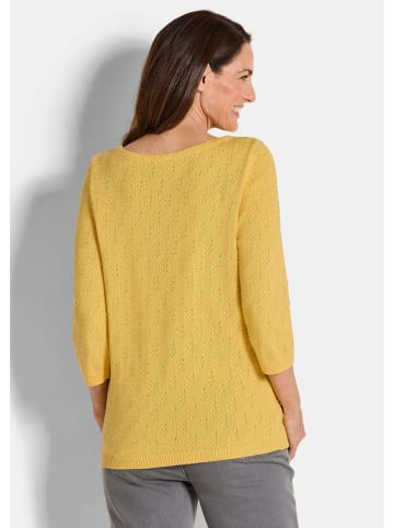 GOLDNER Kurzgröße:  Strickpullover Halbarm Baumwollpullover mit Struktur in honig