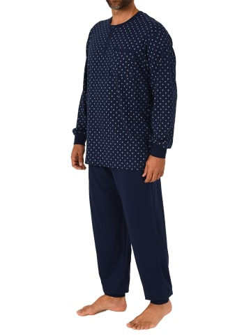 NORMANN langarm Pyjama Schlafanzug Bündchen und Knopfleiste am Hals - 68151 in marine
