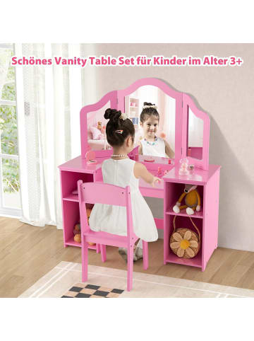 COSTWAY Kinder Schminktisch-Set in Rosa