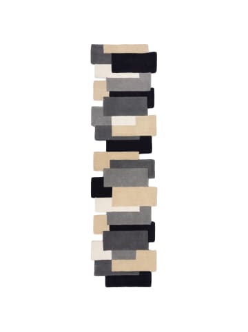 KADIMA DESIGN Handgetufteter Wollteppich, geometrisch und modern in Grau-Beige