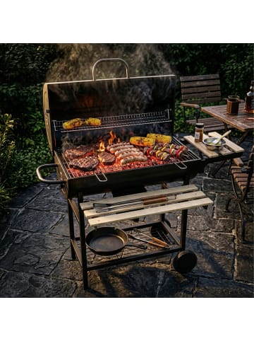 relaxdays Holzkohlegrill in Schwarz/ Natur – (B)114,5x(H)95x(T)69 cm