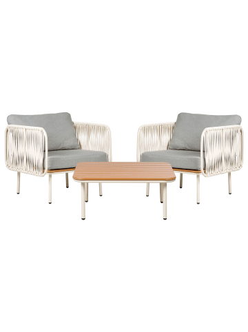 Beliani 3-tlg Lounge Set SENISE in Grau/Weiß/Heller Holzfarbton