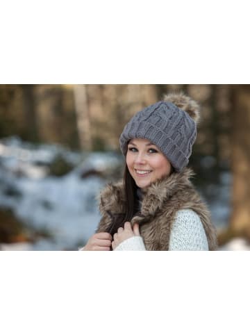 styleBREAKER Strick Bommelmütze in Grau