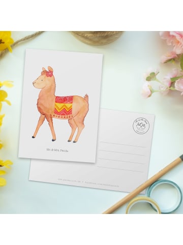 Mr. & Mrs. Panda Postkarte Alpaka Stolz ohne Spruch in Weiß