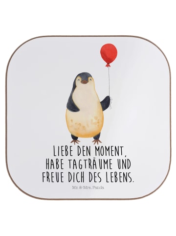 Mr. & Mrs. Panda Untersetzer Glas Pinguin Luftballon mit Spruch in Weiß