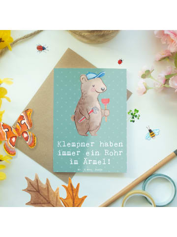 Mr. & Mrs. Panda Glückwunschkarte Klempner Helden mit Spruch in Meeresbrise