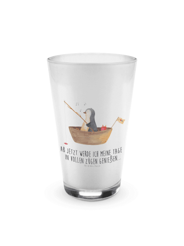 Mr. & Mrs. Panda Latte Macchiato Glas Pinguin Angelboot mit Spruch in Transparent
