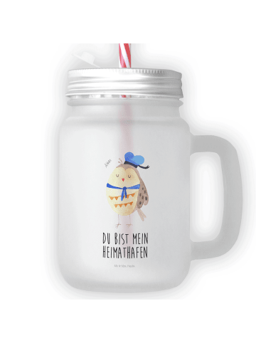 Mr. & Mrs. Panda Trinkglas mit Deckel Eule Matrose mit Spruch in Transparent