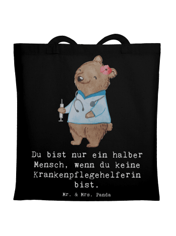 Mr. & Mrs. Panda Tragetasche Krankenpflegehelferin Herz mit Spruch in Schwarz