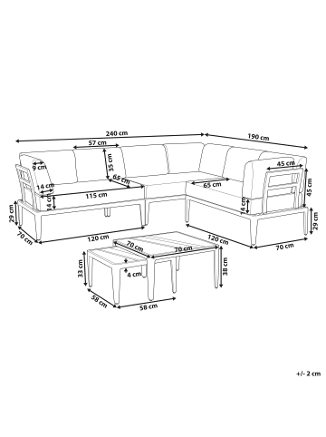 Beliani 5-tlg Lounge Set RIMA III in Grau/Braun linksseitig