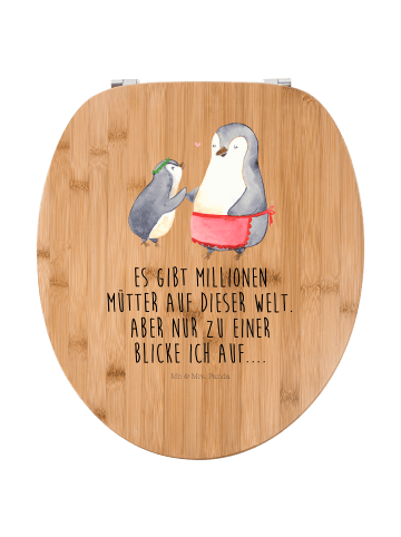 Mr. & Mrs. Panda Motiv WC Sitz Pinguin mit Kind mit Spruch in Braun