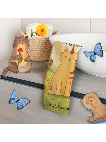 Mr. & Mrs. Panda Kleines Handtuch Einhorn Katze Design mit Spruch in Weiß