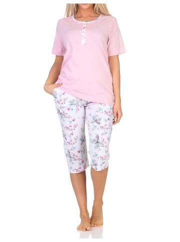 NORMANN Capri Schlafanzug kurzarm floraler Print in rosa