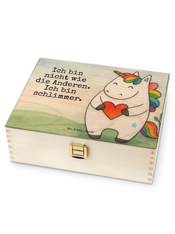 Mr. & Mrs. Panda Teebox Holz Einhorn Herz Design mit Spruch in Weiß
