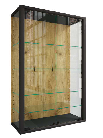 VCM  Wandvitrine Hängevitrine Glasvitrine Glas Udina L in Schwarz / Honig-Eiche