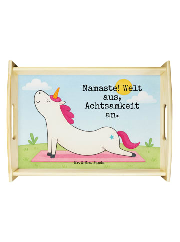 Mr. & Mrs. Panda Holztablett Einhorn Yoga Design mit Spruch in Weiß