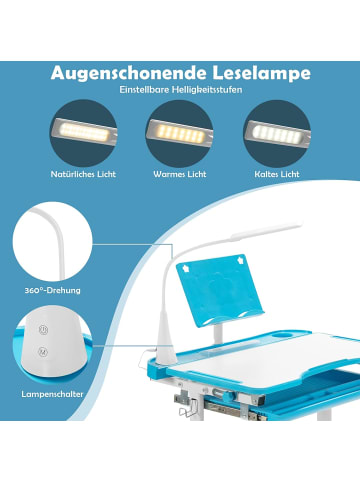 COSTWAY Kinderschreibtisch Set mit Licht ab 4 Jahren in Blau