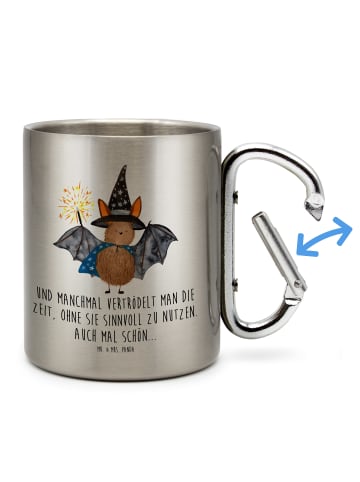 Mr. & Mrs. Panda Karabiner Tasse Fledermaus Zauberer mit Spruch in Silber