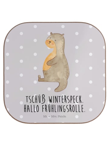 Mr. & Mrs. Panda Untersetzer Gläser Otter Bauch mit Spruch in Grau Pastell