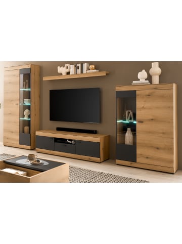 Furn.Design Wohnwand in Evoke Eiche, graphit Grau 350 cm, Wohnkombination mit Soft-Close