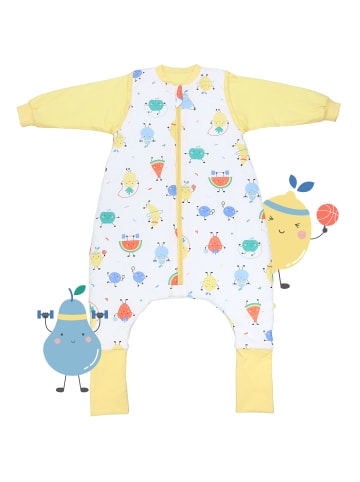 Schlummersack Schlafsack mit Füßen und umklappbaren Bündchen, 2.5 TOG in Weiß-Gelb