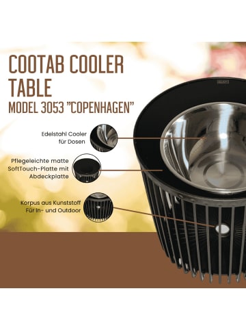 COOTAB Cooler Table 4-in-1 Loungetisch mit Edelstahl-Kühler Copenhagen in Schwarz 45 cm in schwarz