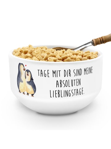 Mr. & Mrs. Panda Müsli Schüssel Pinguin umarmen mit Spruch in Weiß
