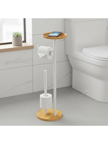 relaxdays Toilettenpapierhalter in Weiß/Natur - (B)25 x (H)65 x (T)20 cm