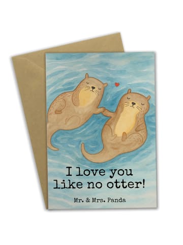 Mr. & Mrs. Panda Grußkarte Otter Hände halten Design mit Spruch in Weiß