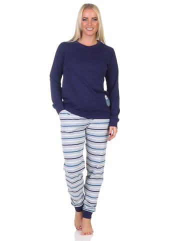 NORMANN Interlock Schlafanzug langarm Bündchen Tiermotiv - 87332 in marine